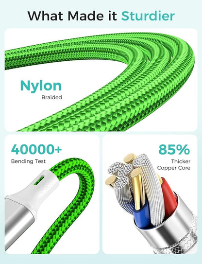 2Pack Travel Essentials Multi Charging Cable for Watch Charger 4 in 1 Fast Charger Camping Essentials USB C/L/Micro Compatible with Watch Series 10-1/SE/Ultra Phone 16 15/Galaxy Android-4FT/Green