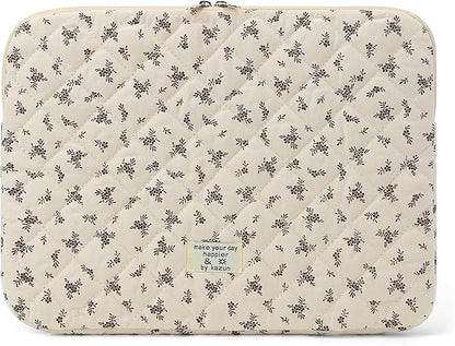 Puffy Laptop Sleeve 13-15.6 Inch Cute Quilted Laptop Protective Case Padded Floral Computer Sleeve for MacBook (A-Black, 11 Inch)