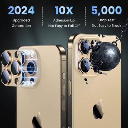 Uyiton Compatible with iPhone 16 Pro/iPhone 16 Pro Max Camera Lens Protector - [Not Easy to Break][Strong Adsorption][Case-Friendly] Metal Tempered Glass Rear Camera Screen Cover - Gold, 2 Pack