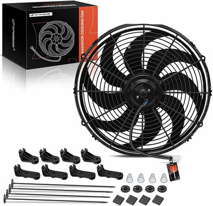 A-Premium 16'' 16 inch Slim Fan Pull Universal Electric Radiator Cooling Fan Assembly, 12V 120W with Mount Kit