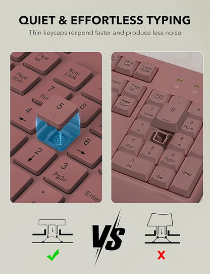 Wireless Keyboard and Mouse Combo - Full-Sized Ergonomic Keyboard with Wrist Rest, Phone Holder, Sleep Mode, Silent 2.4GHz Cordless Keyboard Mouse Combo for Computer, Laptop, PC, Mac, Windows