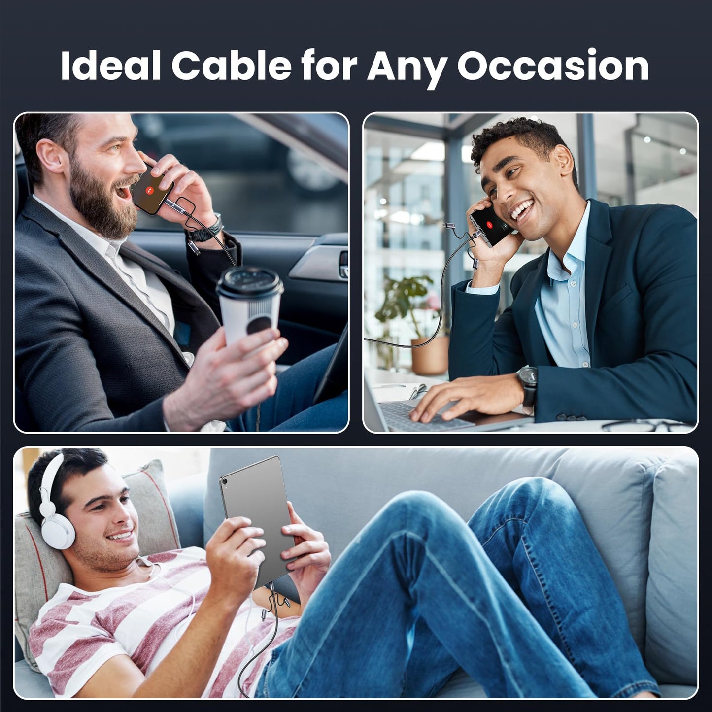 YOUSAMS 240W Multi Charging Cable, 4ft 6-in-1 USB C Cable Fast Charging Cords with USB-C/A Ports to IP/Type C/Micro Connectors for Pad/Cell Phones/Tablets/Laptop