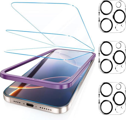 Fotbor [3+3 Pack for iPhone 16 Pro Max Screen Protector, Anti-Blue Light, [Eye Protection] 9H+ Tempered Glass with Camera Lens Protector Anti-Glare