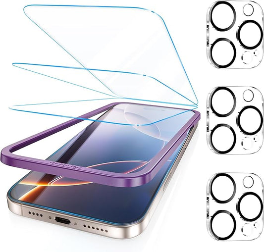 Fotbor [3+3 Pack for iPhone 16 Pro Max Screen Protector, Anti-Blue Light, [Eye Protection] 9H+ Tempered Glass with Camera Lens Protector