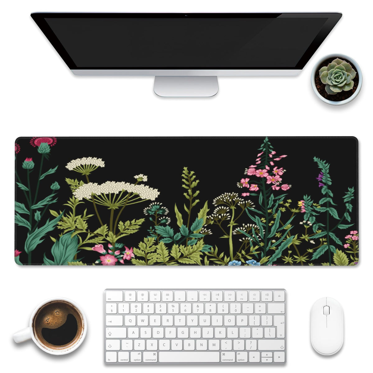 Eflxamz Large Gaming Mouse Pad for Desk,Cute Forest Mushroom Desk Mat,Starry Night Mushroom Desk Pad,Extended Big Computer Keyboard Mouse Pad with Non-Slip Base and Stitched Edge,35.4"x15.7"