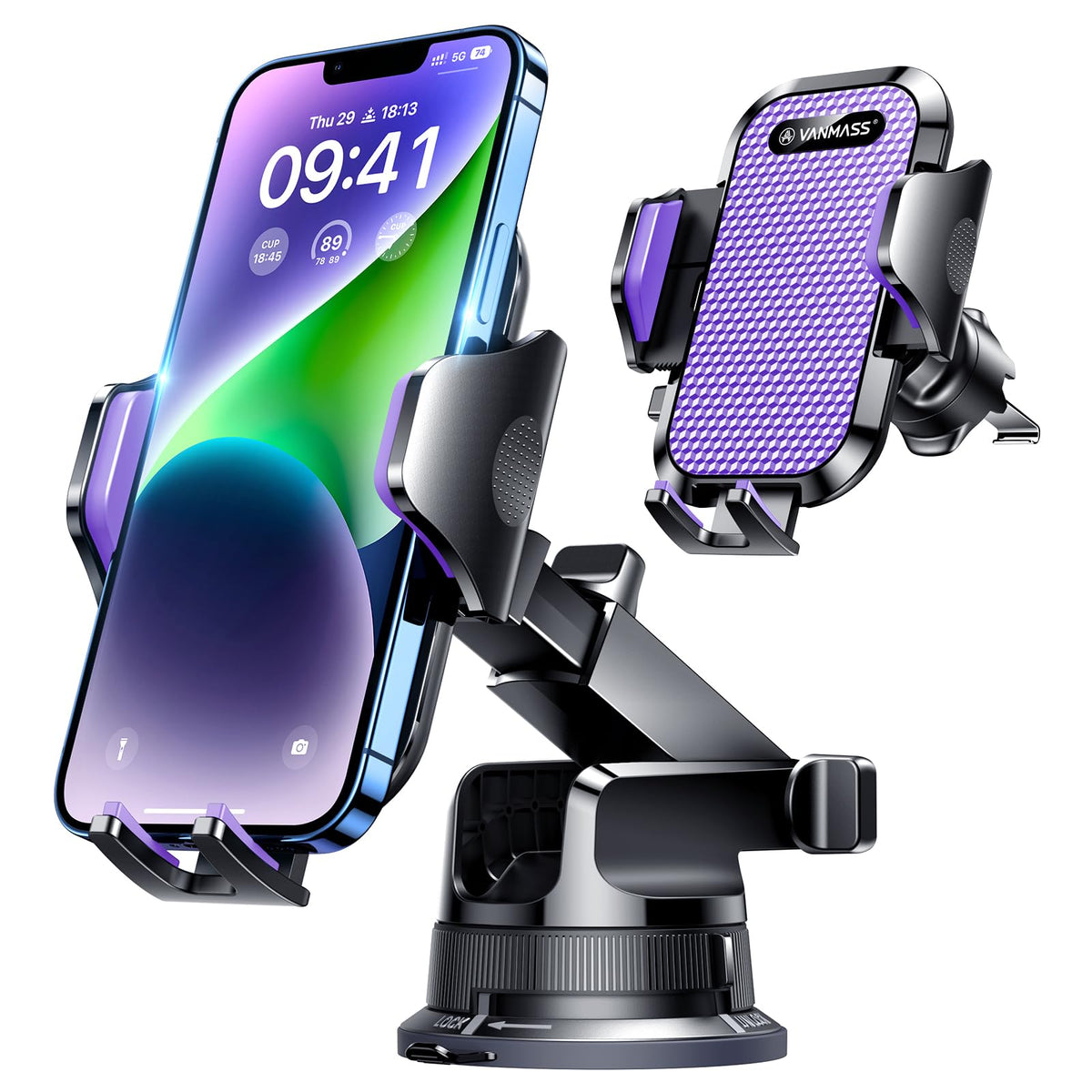 [True Military-Grade] Car Phone Holder VANMASS [Upgraded Strongest Suction&Clip] Cell Phone Mount for Dashboard Windshield Vent Kit, Truck Cradle Stand for iPhone 17 Pro Max 16 15 14 Android,Ink Black