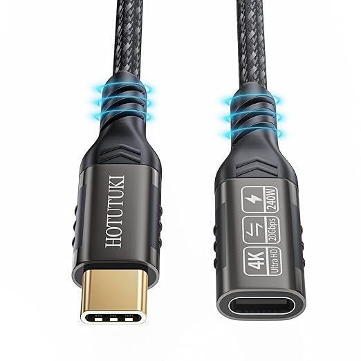 short type c extension cable 1.65ft/0.5M,240W PD Fast Charging 20 Gbps usb c 3.2 gen 2 extension cable,c cable male to female, Compatible with laptop, docking station, charger extension cable