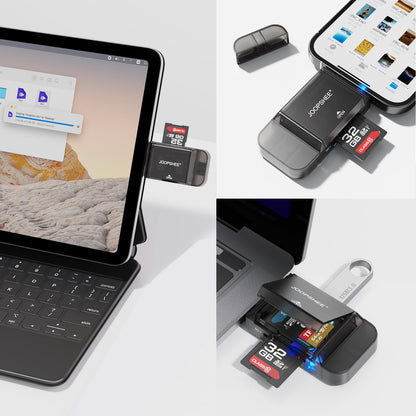 6-in-1 SD/TF Card Reader Adapter with SD Card Storage USB A & Type C Port & USB 3.0 Slots for Micro SD/SDHC/SDXC/MMC Memory Cards, Compatible with PC, MacBook, Chromebook, Android Phone, i-Phone