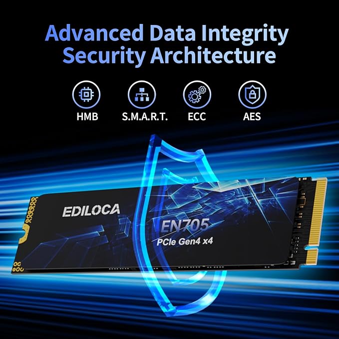 1TB SSD NVMe M.2 2280 PCIe Gen4 x4 Internal Solid State Drive - Up to 5000MB/s, 1TB SSD PS5 Dynamic SLC Cache, PS5 Compatible for Gaming PC Laptop(EN705)