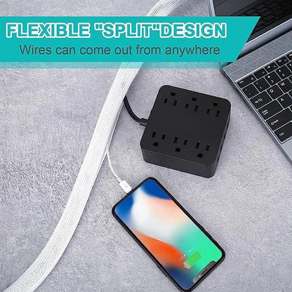 20ft - 1 inch White Cable Sleeve, Cable Organizer for Desk PC TV Computer, Wire Protector Cable Wrap Cover, Cord Management for Home Office
