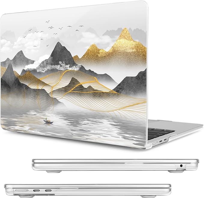 Compatible with MacBook Air 15 inch Case, M4 A3241/M3 A3114/M2 A2941 (Released 2025 to 2023), Hard Shell, Keyboard Cover, Screen Protector, Webcam Cover & Type-C Adapter, Inked Mountain