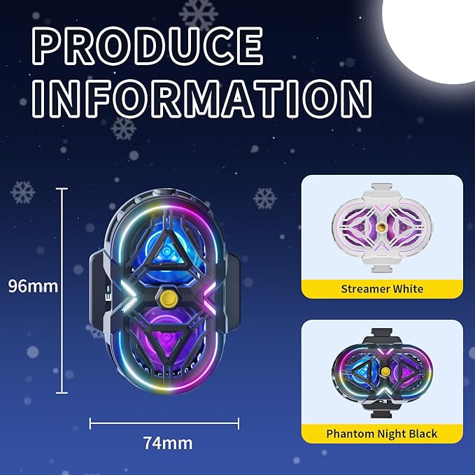 Cell Phone Cooler with LED, Cooling Power, Compatible with 2.5-3.5 Inch Wide Smartphones for Gaming, Live Streaming and Video Recording