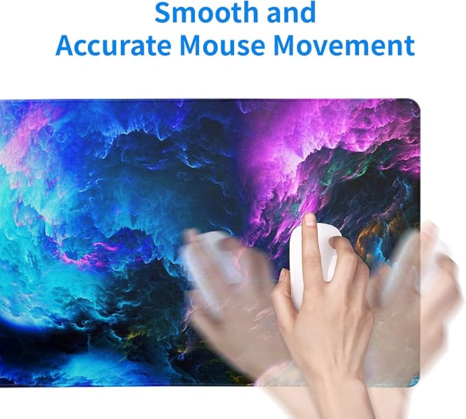 Dazzling Galaxy Gaming Mouse Pad 31.5x11.8 Inch Blue Purple Galaxy Nebula Universe Space Large Mousepad Non-Slip Rubber Base Stitched Edges Keyboard Mouse Mat Desk Pad for Office Home and Game