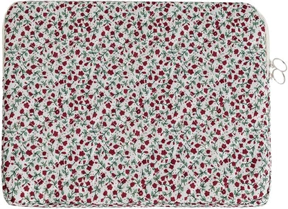 Puffy Laptop Sleeve 13-15.6 Inch Cute Quilted Laptop Protective Case Padded Floral Computer Sleeve for MacBook (B-red, 13 Inch)