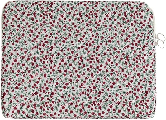 Puffy Laptop Sleeve 13-15.6 Inch Cute Quilted Laptop Protective Case Padded Floral Computer Sleeve for MacBook (B-red, 13 Inch)