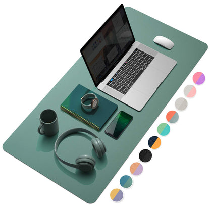YSAGi Desk Mat, Desk Pad, 35.4" x 17" Laptop Leather Desk Pad Protector, Large Leather Desk Blotter for Keyboard and Mouse, Dual-Sided Desk Writing Pad for Office (Pistachio Green + Green Blue)
