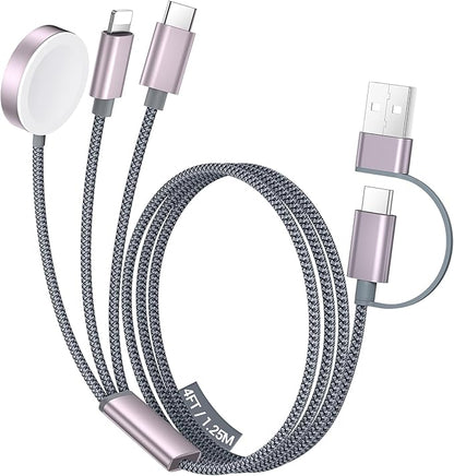 Temdan for Travel Essentials,3 in 2 USB C Cable for Apple Watch Charger/iPhone 16 Charger/Lightning,Multi Charging Cable Cord,Vacation Camping Essentials,Portable Designed for iWatch &iPhone 16-12-4FT
