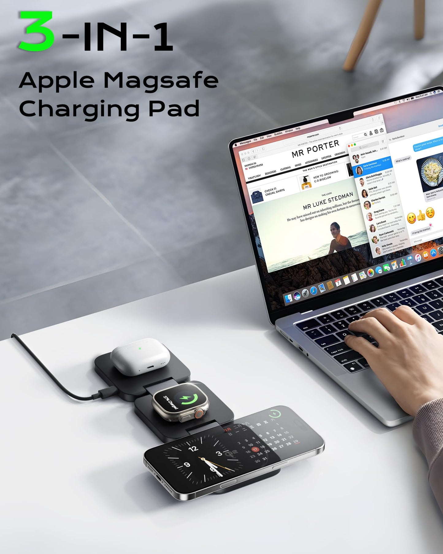 Qi2 Certified 3 in 1 Travel Charger MagSafe Compatible, Upgraded Foldable Wireless Charger Stand, Mag-Safe 3 in 1 Charging Station,15W Fast Charging for iPhone 17/16/15/14/13/12, Apple Watch, AirPods