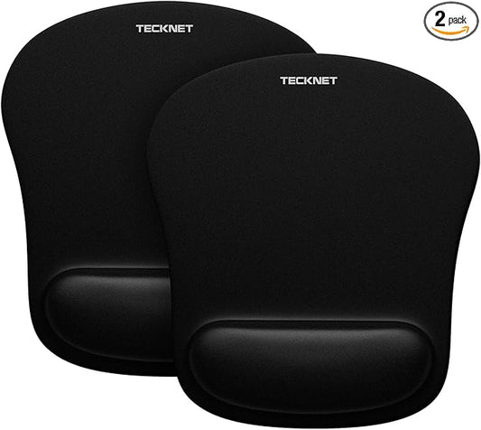 TECKNET 2 Pack Mouse Pad with Wrist Support, Ergonomic Gaming Mouse Pad Pain Relief, Portable Comfortable Mousepad for Computer, Laptop, Office, Home Non-Slip Base, Waterproof Surface - Black