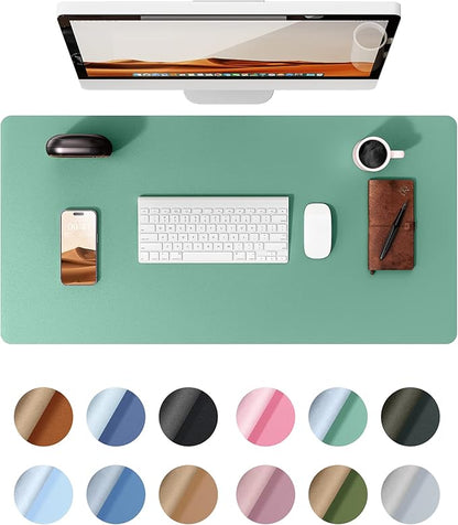YSAGi Leather Desk Protector, Office Mat, Large Mouse Mat, Non-Slip PU Leather Blotter, Laptop Desk, Waterproof Writing Pad for Office and Home (Green-Blue, 35.4" x 17")