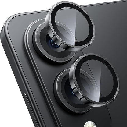 WSKEN for Samsung Galaxy S25 Edge Camera Lens Protector - Edge Thin Case Friendly, 9H Shatterproof Tempered Glass with Aluminum Metal Circle Camera Screen Protector Cover Accessories, Black