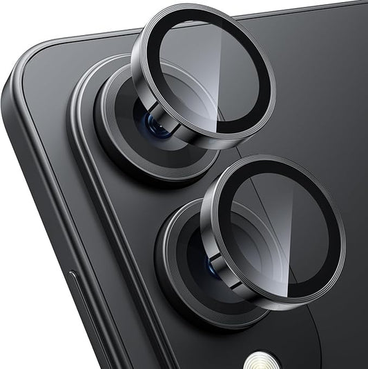 WSKEN for Samsung Galaxy S25 Edge Camera Lens Protector - Edge Thin Case Friendly, 9H Shatterproof Tempered Glass with Aluminum Metal Circle Camera Screen Protector Cover Accessories, Black