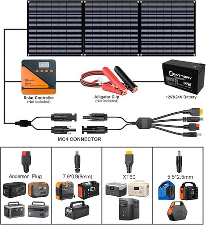 310W 18V Portable Foldable Solar Panel Monocrystalline ETFE 24% High Efficiency Foldable Kickstand Ultra-Light Waterproof IP65 Solar Charger for Power Station Off Grid Outdoor