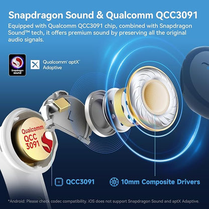 EarFun Air Pro 4 Adaptive Hybrid Noise Canceling Wireless Earbuds, Qualcomm Snapdragon Sound, aptX™ Lossless, 6 Mics AI CVC 8.0 Call, LDAC Hi-Res Audio, 52H Playtime, Bluetooth 5.4, White