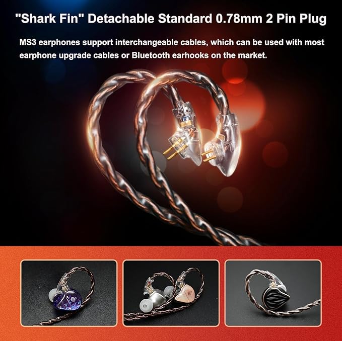 Hidizs MS3 in-Ear Monitors, 2BA+1DD Hybrid IEM Wired Earphones, Includes 3 Pneumatic Tuning Filters - Exclusive Adjustable Soundstage for Instruments, Detachable Cable for Audiophile/Musician 3.5mm