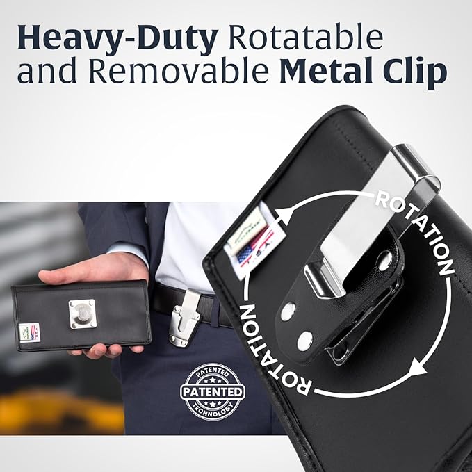 Turtleback Belt Clip for iPhone 16 Pro Max, 15 Pro Max, 14 Pro Max -Large- Fits w/Defender Bulky Style Cases, Premium Black Leather, Horizontal Belt Holder, Magnetic Closure, HD Rotating Clip