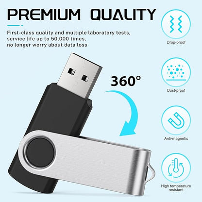 FEBNISCTE 2GB Flash Drive 10 Pack, Thumb Drive High Capacity, Bulk USB Flash Drives 2 GB Metal Swivel, USB 2.0 Jump Drive Memory Stick Portable, Pen Drive Zip High Speed for Data Storage