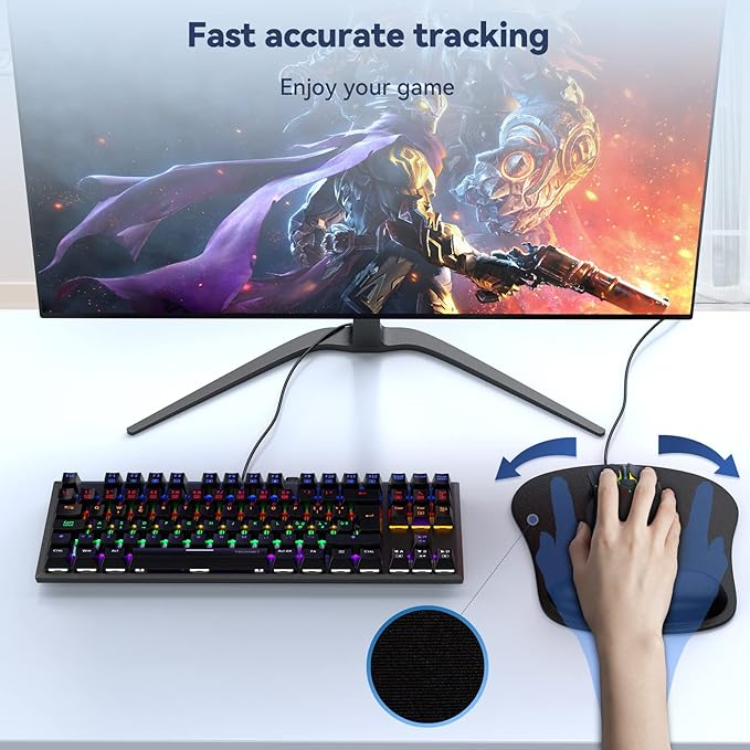 TECKNET 2 Pack Mouse Pad with Wrist Support, Ergonomic Gaming Mouse Pad Pain Relief, Portable Comfortable Mousepad for Computer, Laptop, Office, Home Non-Slip Base, Waterproof Surface - Black