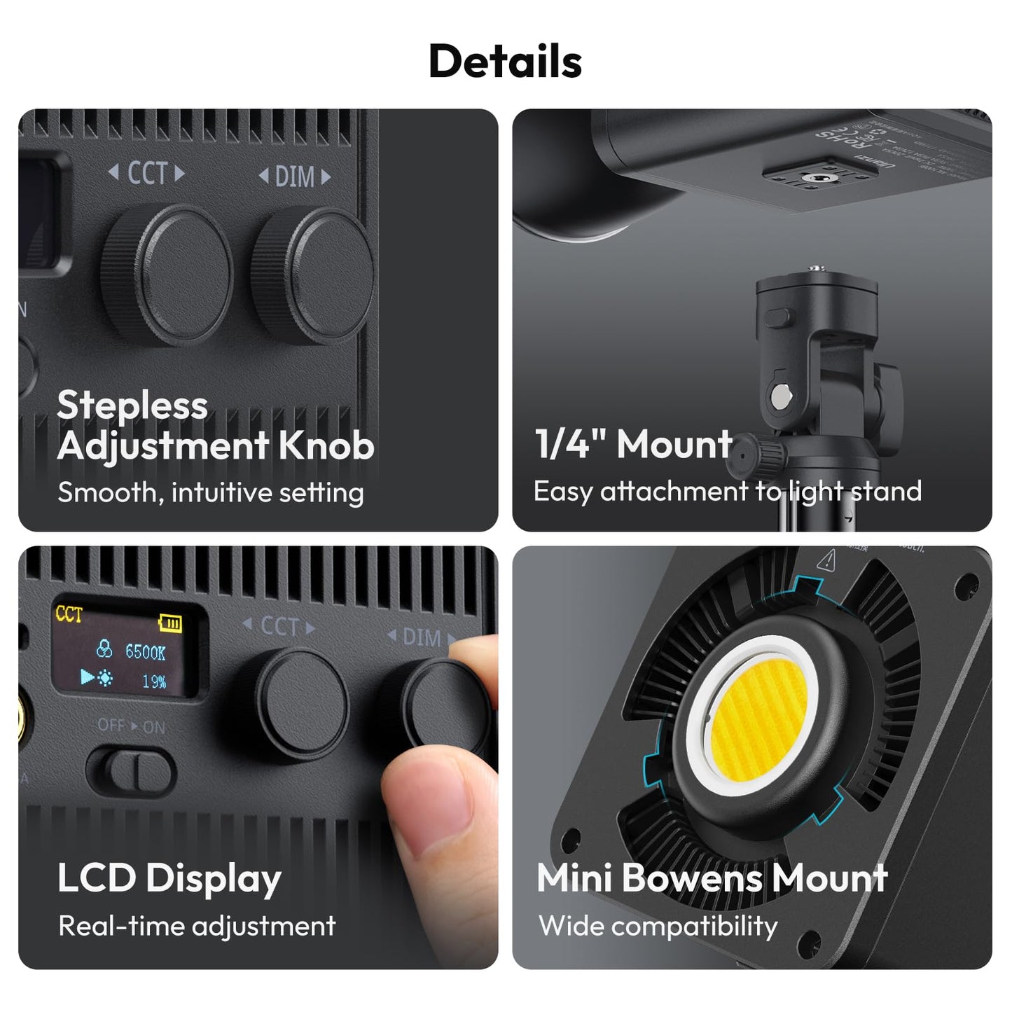 Ulanzi 100W Portable RGB COB Video Light 2700K-6500K CRI95+ CCT Full Color