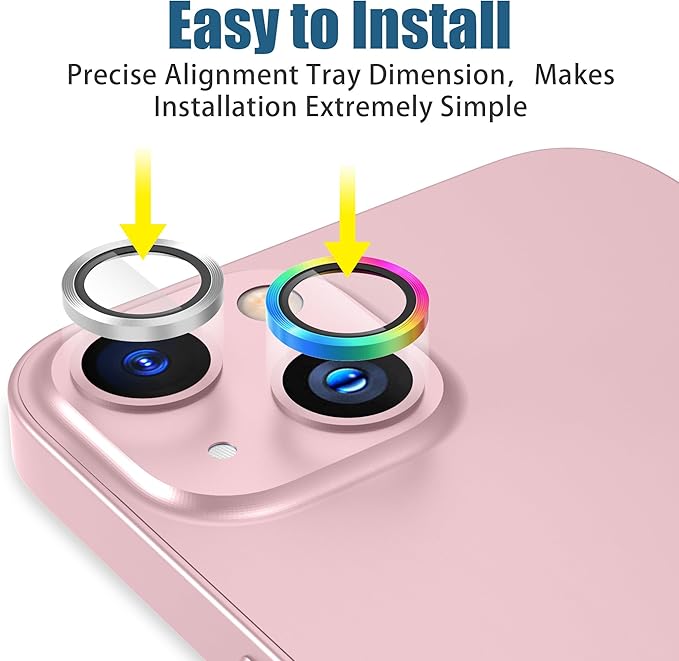 AGVEE 3+3 6 Pack for iPhone 15 6.1" / 15 Plus 6.7" Camera Lens Cover Protector, Metal Ring 9H Tempered HD Glass Camera Cover Protector Film, Silver