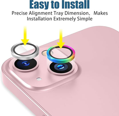 AGVEE 3+3 6 Pack for iPhone 15 6.1" / 15 Plus 6.7" Camera Lens Cover Protector, Metal Ring 9H Tempered HD Glass Camera Cover Protector Film, Silver