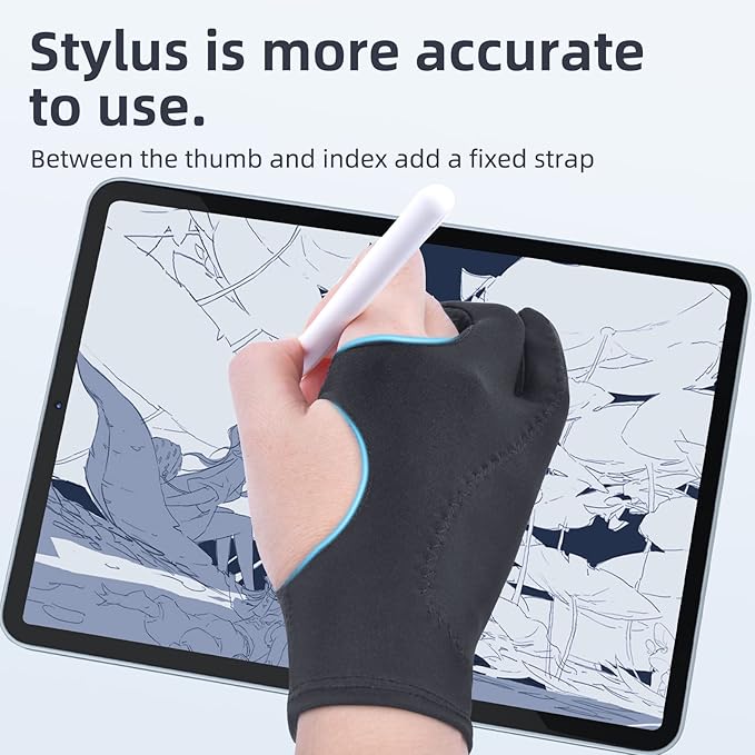2-Pack Drawing Glove Palm Rejection for iPad Surface All Capacitive Touch Screen Artist Right/Left Hand Graphic Tablet, Graphics Monitor Digital Drawing Sketching, Inking, Coloring Two Finger Gloves