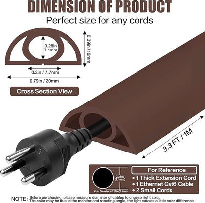 Floor Cord Cover Self Adhesive Cord Hider,3.3FT Cable Management, Extension Strip Protector for Wires, Prevent Cable Trips for Offices, Gyms, Exhibitions Cavity:0.3"(W) x 0.28"(H) Coffee