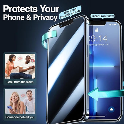 SMARTDEVIL 2PACK Privacy Screen Protector for iPhone 13 Pro/13/14 /iPhone 16e 6.1inch Shatterproof Tempered Glass [True 28°Anti Spy] [9H Hardness] [Auto Dust-Elimination Install], [Bubble Free]