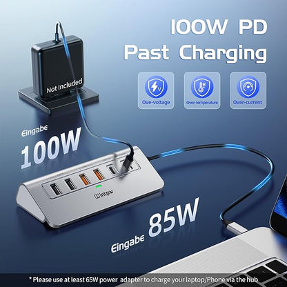 USB C Hub Ethernet, 10Gbps USB Docking Station 10-in-1 with 4K@60Hz HDMI, USB C and 2 USB A 3.2 Data, LAN, 2 USB A 2.0, PD 100W, SD/TF Ports, 3.28FT Powered USB Hub for Laptop, PC, iPhone 16/15, Mac