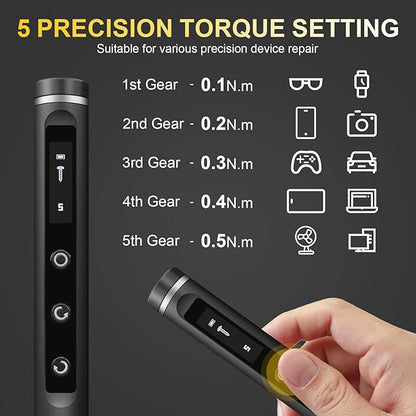 3.7V Precision Electric Screwdriver Set,76 IN 1 Magnetic Storage Mini Electric Screwdriver Cordless Set with LED Display,5 Torque Settings Repair Tool Kit for Electronics Phone Camera Laptop Watch