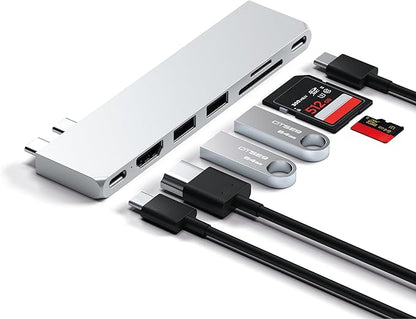 Satechi 7 in 1 USB C Hub Multiport Adapter Pro Slim, USB C Dongle, 100W Charging, 4K HDMI, USB 4, USB 3.2 Gen 2, SD/Micro Card Reader for Mac, MacBook Air/Pro - Silver