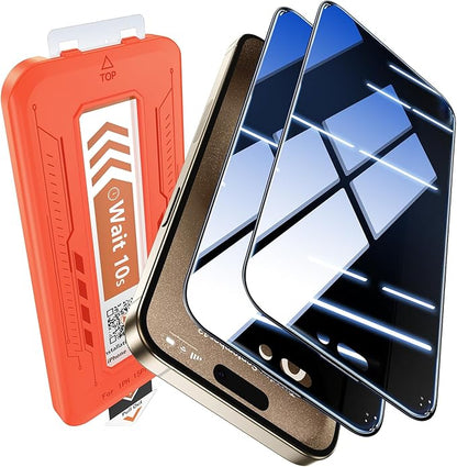 EGV 2 Pack for iPhone 15 Pro Max Privacy Screen Protector [6.7 Inch], 9H+ Military Grade Shatterproof Tempered Glass, Dust-Free Alignment Frame, Easy to Install for Beginners, Bubble-Free