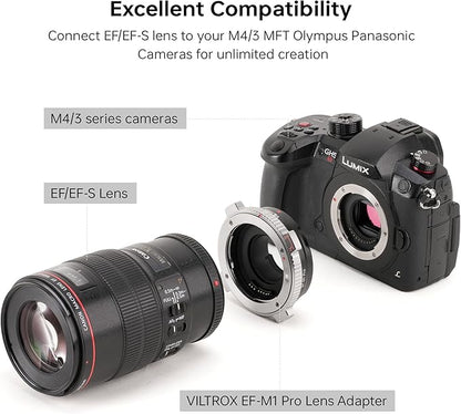 VILTROX EF-M1 Pro Auto Focus Lens Adapter Lens Mount Converter with Security Lock Compatible with Canon EOS EF/EF-S Lens to M4/3 MFT GH4 GH5 GF6 GX7 E-M5 E-M10II E-PL5 Cameras