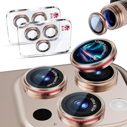 X-it 2 Pack Camera Lens Protector, Shatterproof Protection Anti-Scratch Ultra HD Camera Protector, Anti-Glare 9H Tempered Glass Lens Protector for iPhone 16 Pro Max/16 Pro, Case Friendly, Golden Red