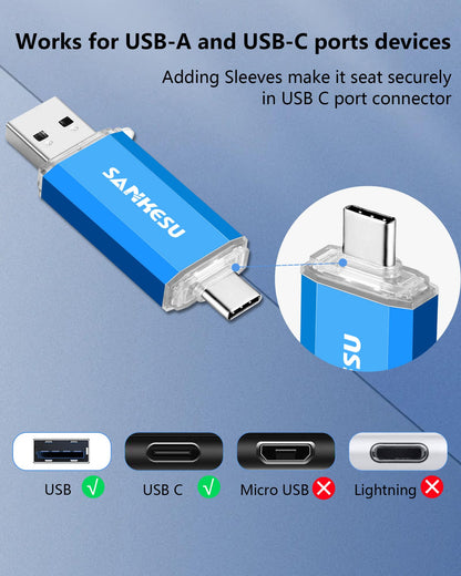 SANKESU 128GB 3 Pack 2-in-1 USB C Flash Drive USB-A+Type-C Dual Drive OTG,USB C Storage Flash Drive with LED Light Compatible with iPhone 17/16/15, Android Smartphone/Tablets/Computers