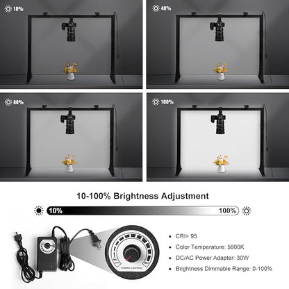 Overhead Camera Desk Mount Rig with 5600K Continuous LED Lighting - Top-Down Shooting Stand for Product Photography, Live Streaming - Universal Fit for DSLR, Mirrorless Cameras & Smartphones