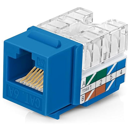 Everest 90° Angled RJ45 Cat6A Keystone Jacks 100-Pack in Blue - Slim Profile Female RJ45 Connectors - Cat 6A Keystone Jack - Compatible with 90° Angled Speed Termination Tool - easyJACK (B094WB91H3)