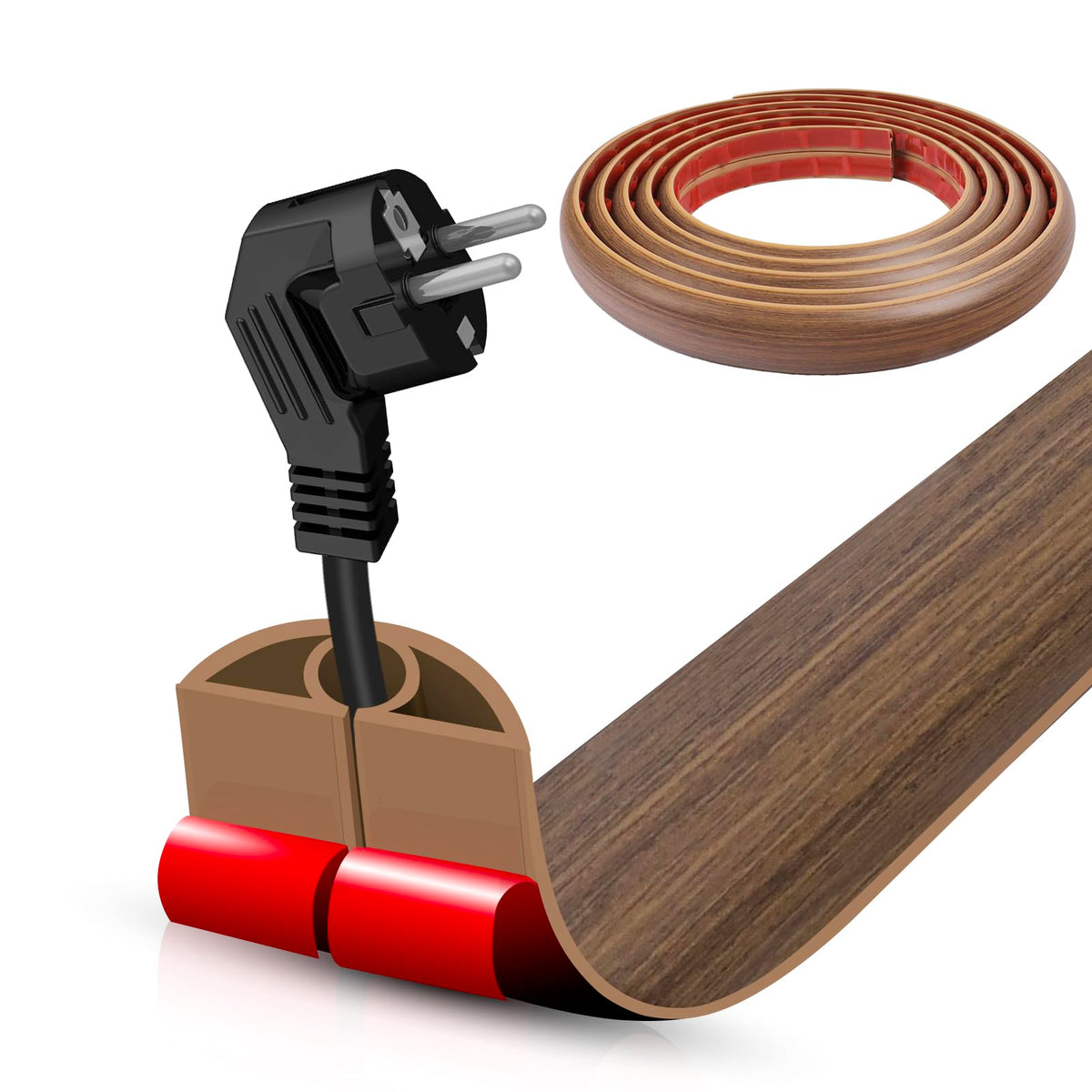 Floor Cord Cover Self Adhesive Cord Hider,10FT Cable Management, Extension Strip Protector for Wires, Prevent Cable Trips for Offices, Gyms, Exhibitions Cavity:0.39"(W) x 0.27"(H) Black