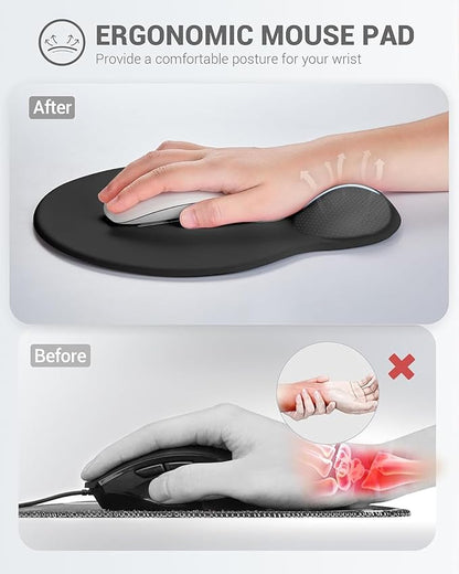 Ergonomic Mouse Pad Wrist Support Set, Memory Foam Keyboard Wrist Rest Set, Ergonomic Keyboard Pad, Non-Slip Base Mousepad（Black Set）