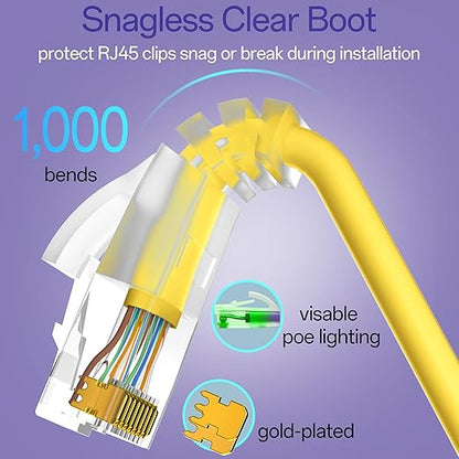 Cat6a Patch Cables 3ft (24 Pack) Slim, Cat6 Ethernet Patch Cable Pure Copper, Flexible Cat 6 Patch Cable 550MHZ 10G, Space-Saving Cat 6A Network Cables for Patch Panel, Yellow